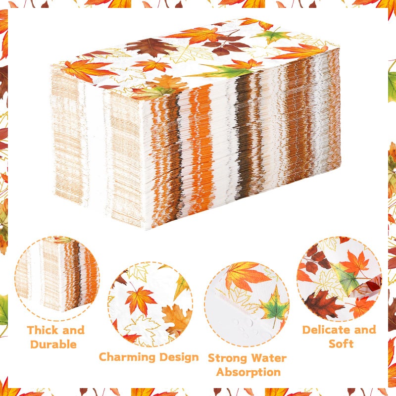 Grencian 100 Pcs Fall Napkins 3 Ply Thanksgiving Guest Napkins Autumn Leaves Paper Napkin Disposable Autumn Paper Towels for Fall Thanksgiving Party Supplies Table Decorations Bathroom Kitchen Home - Image 2